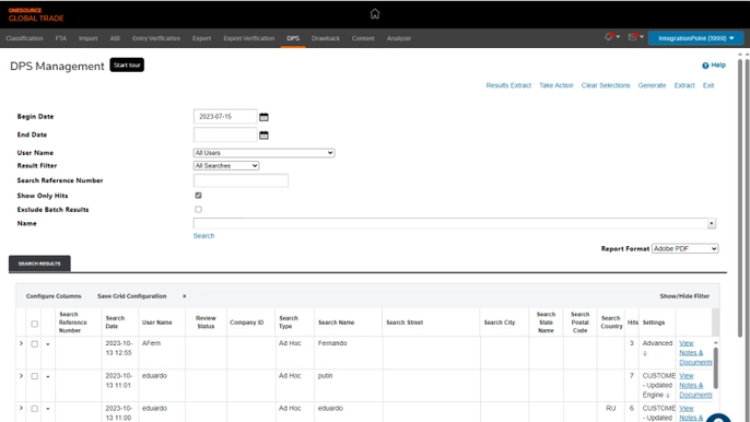 DPS software dashboard. Source: Thomson Reuters